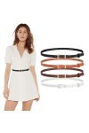 LEACOOLKEY Lot de 4 ceintures fines en cuir pour femme Robe Skinny Ceinture avec boucle dorée pour jeans, F-noir+blanc+café+m