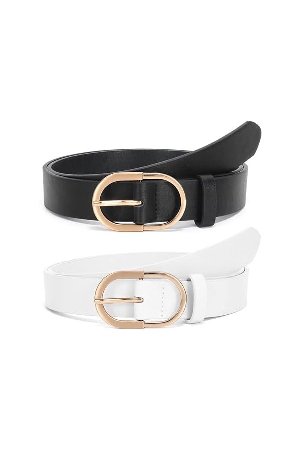 WERFORU Lot de 2 ceintures en cuir pour femme avec boucle dorée, C-noir+blanc, 100cm Passt Taillengröße 66-75cm 