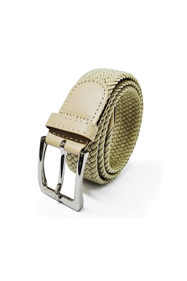 Gloop Ceinture élastique unisexe en tissu tressé pour homme et femme Largeur env. 3,5 cm, Beige et beige., Gesamtlänge 100cm