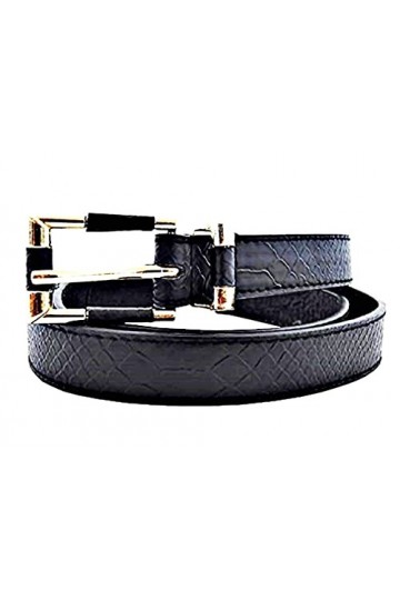 Ceinture pour femme – Noir Python – Simili-cuir – Boucle couleur or, idée cadeau Noël anniversaire fête, Noir , Taille unique