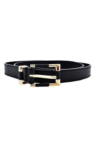 Ceinture pour femme – Noir Python – Simili-cuir – Boucle couleur or, idée cadeau Noël anniversaire fête, Noir , Taille unique