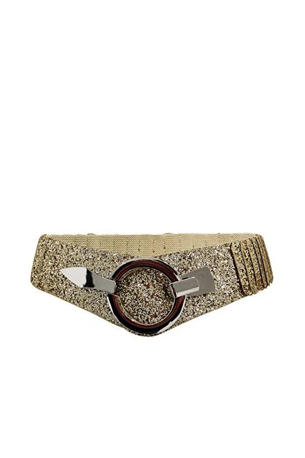 Glamexx24 Ceinture élastique pour femme - 6 cm de large - Avec anneau argenté, Strass dorés, 85 cm Taillenweite 76/108 cm 