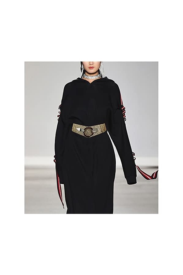 Glamexx24 Ceinture élastique pour femme - 6 cm de large - Avec anneau argenté, Strass dorés, 85 cm Taillenweite 76/108 cm 