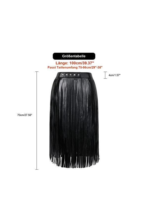 JasGood Ceinture en cuir synthétique pour femme - Avec franges - Style punk - Jupe gothique - Avec pompon - Pour jeans punk, 