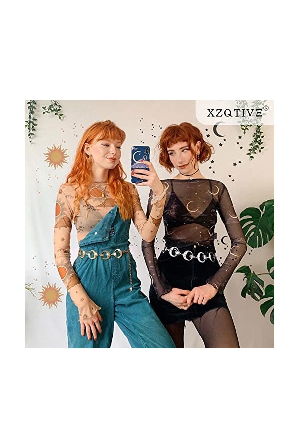 XZQTIVE Femmes Boho Chaîne Ceinture pour Robes Jeans Western Cowgirl Taille Gauche Ceinture Ovale Métal Concho Ceinture, 04 A