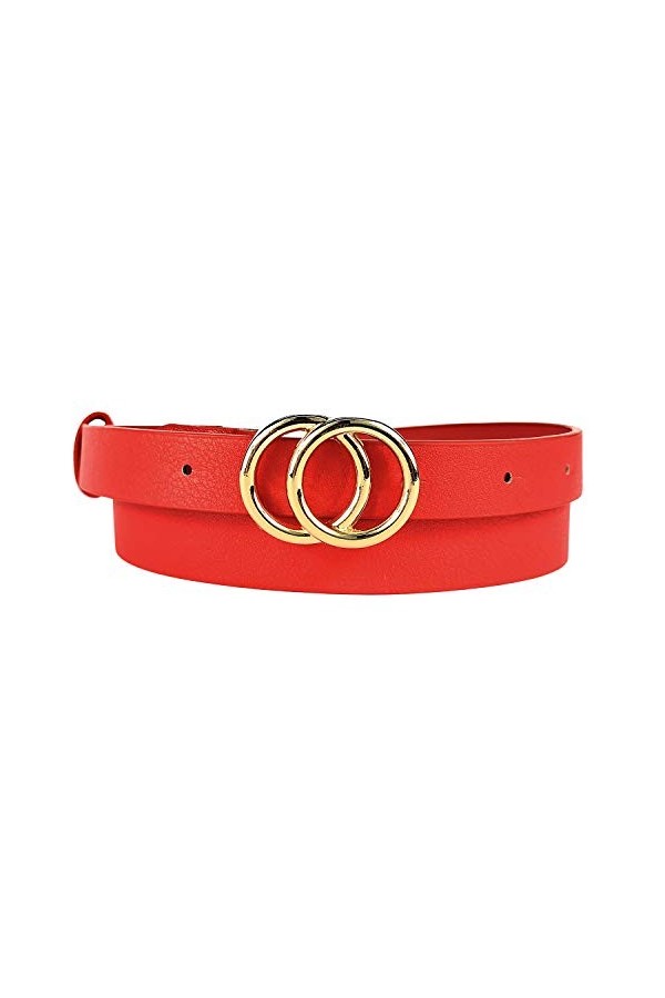 MYB Ceinture en simili cuir pour femme - boucle à ardillon - hauteur 25mm Rouge Or , 90-105 cm 