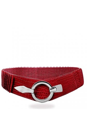 Glamexx24 Ceinture élastique pour femme - 6 cm de large - Anneau argenté, Flocons rouge foncé, 85cm Taillenweite 76-108cm 