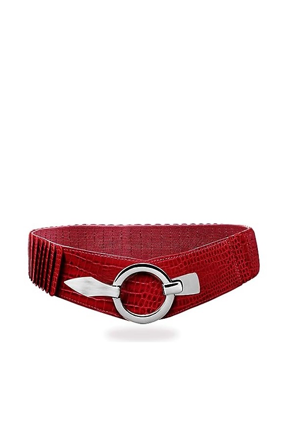 Glamexx24 Ceinture élastique pour femme - 6 cm de large - Anneau argenté, Flocons rouge foncé, 85cm Taillenweite 76-108cm 