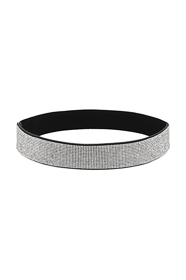 DTWAWA Ceinture élastique en strass pour femme - Taille large, Diamant blanc + ceinture noire, XS:taille 23.6/26.4"
