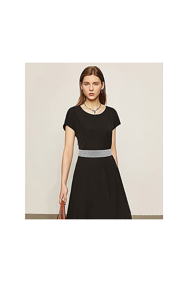 DTWAWA Ceinture élastique en strass pour femme - Taille large, Diamant blanc + ceinture noire, XS:taille 23.6/26.4"