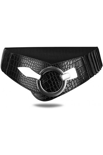 Vanessa & Melissa Ceinture de taille de 6 cm de large ceinture de hanche avec boucle d’anneau argenté, ceinture étirée Noir 