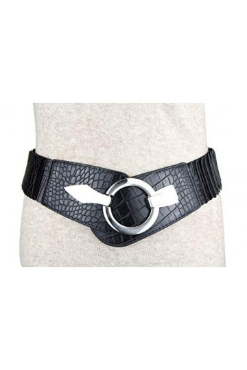 Vanessa & Melissa Ceinture de taille de 6 cm de large ceinture de hanche avec boucle d’anneau argenté, ceinture étirée Noir 