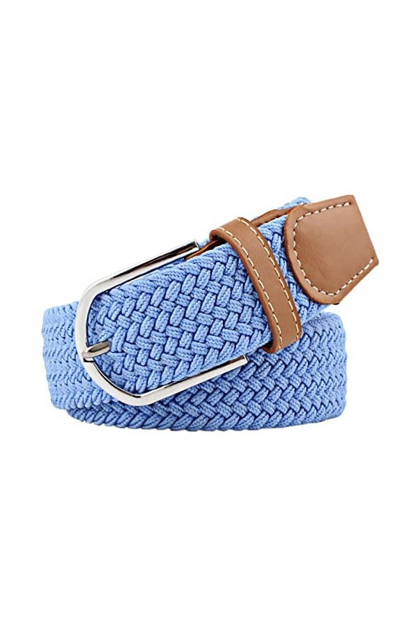 JK Home 105cm Ceinture Elastique Tressée pour Femme Boucle Ceintures Homme Extensible 3.3cm de Large Bleu Blanc Rouge