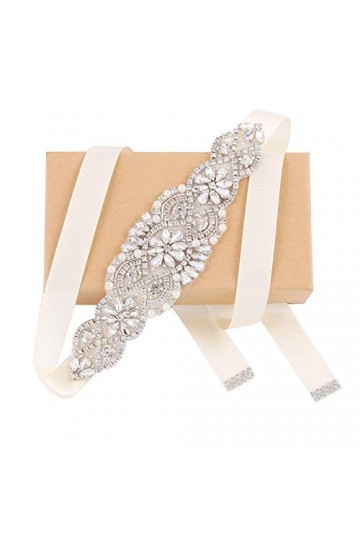 Weztez Ceinture de mariée fine avec ruban de satin fait à la main en cristal pour femme Accessoires de robe de soirée formell