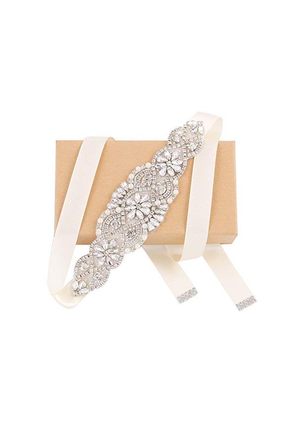 Weztez Ceinture de mariée fine avec ruban de satin fait à la main en cristal pour femme Accessoires de robe de soirée formell