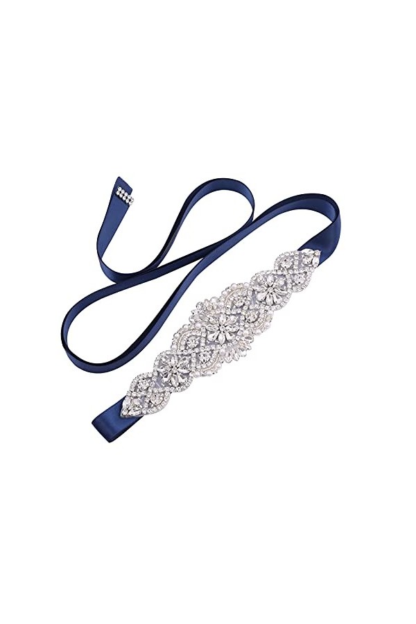 Weztez Ceinture de mariée fine avec ruban de satin fait à la main en cristal pour femme Accessoires de robe de soirée formell