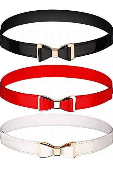 3 Pièces Ceinture Fine Femme Ceinture Élastique Mince pour Robe, 3 Couleurs Set 2 
