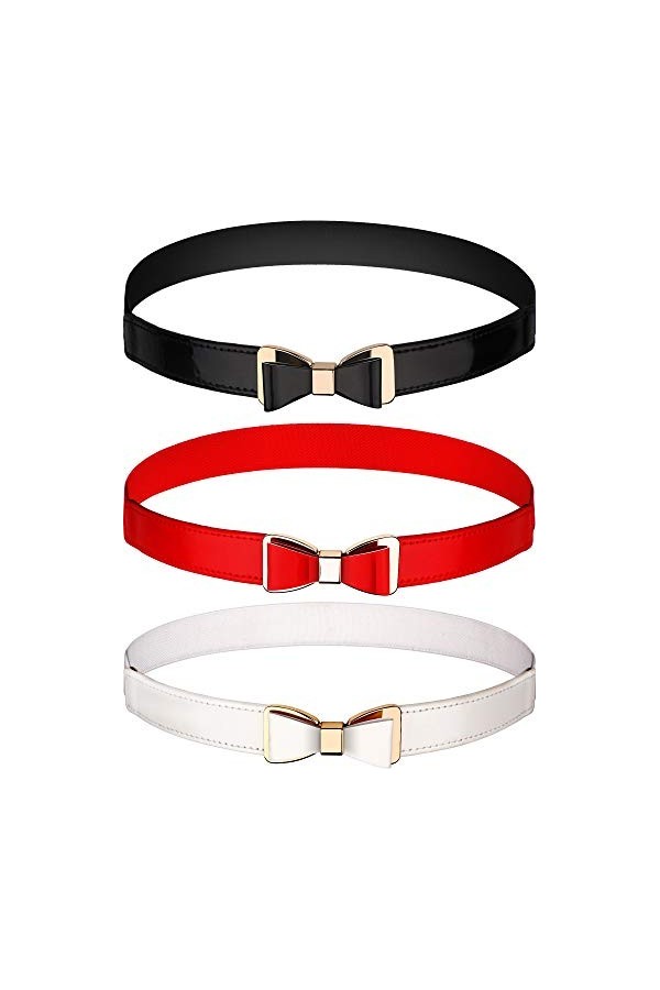 3 Pièces Ceinture Fine Femme Ceinture Élastique Mince pour Robe, 3 Couleurs Set 2 