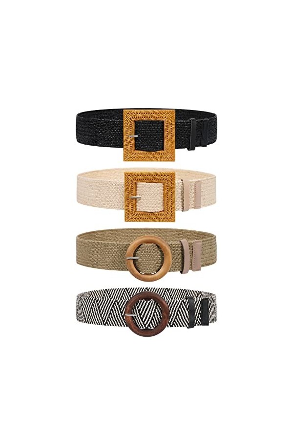 JASGOOD Ceinture élastique fine en métal doré pour femme avec boucle interlock, A-or., Small