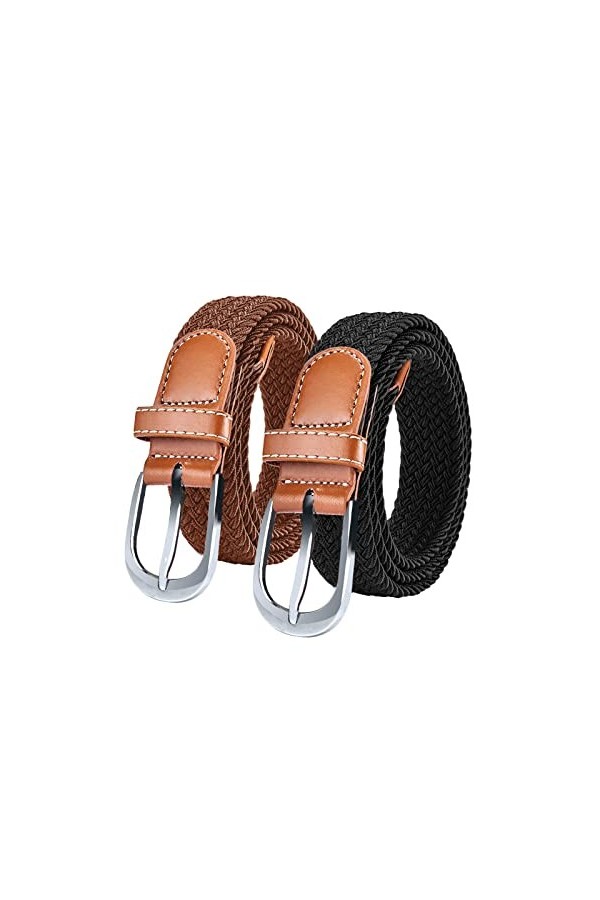 SWAUSWAUK Ceinture Femme x 2 - Ceinture Femme Élastique pour Jeans et Pantalons, Large 2,5 cm, TAILLE UNIQUE pour la taille i