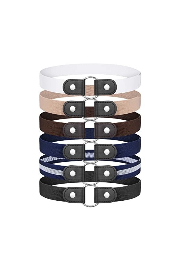 aurorayer Lot de 6 ceintures sans boucle, ceinture élastique pour femme, boucle extensible, invisible, pour jeans, pantalons,