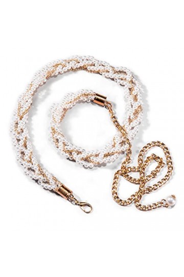 Barry.Wang Lot de 2 ceintures à perles pour femme - Ceinture de mariage pour robe - Cristal et strass - Blanc cassé - 95 cm, 