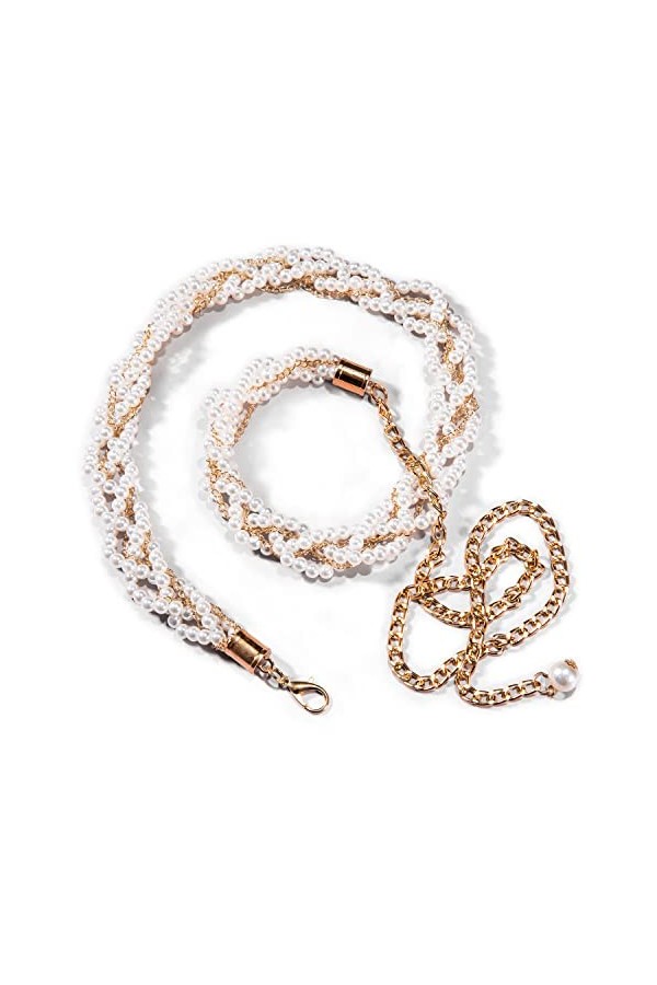 Barry.Wang Lot de 2 ceintures à perles pour femme - Ceinture de mariage pour robe - Cristal et strass - Blanc cassé - 95 cm, 