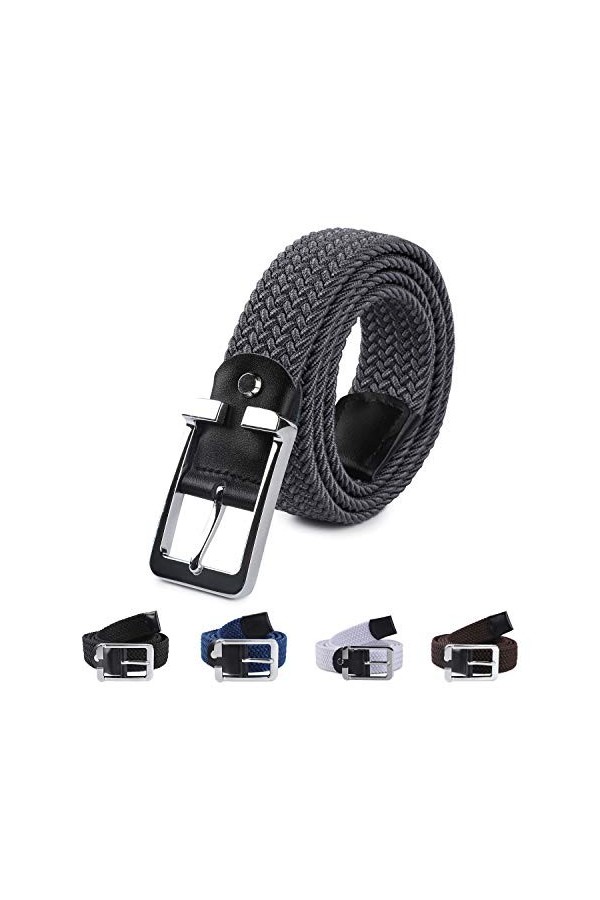 LAKIDAY Ceinture pour Homme et Femme, Unisexe Élastique Ceintures en Tissu Tressée Sans Trous Largeur 3.3cm Noir 105CM
