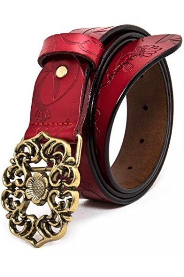 AmyKer femme Ceinture en cuir véritable pour pantalon en jean Robe à fleurs avec ceinture, Ceinture vintage à fleurs pour fem