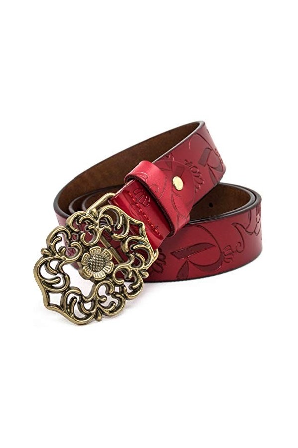 AmyKer femme Ceinture en cuir véritable pour pantalon en jean Robe à fleurs avec ceinture, Ceinture vintage à fleurs pour fem