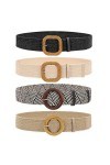 JasGood Lot de 4 ceintures élastiques tressées en paille pour robe de femme, mode bohème, ceinture fine tressée, 2-noir/sable