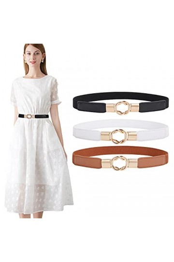 WERFORU Large ceinture élastique pour femme, vintage, extensible, large - Rétro - Mode Cinch pour robes, C-noir+beige, Passt 