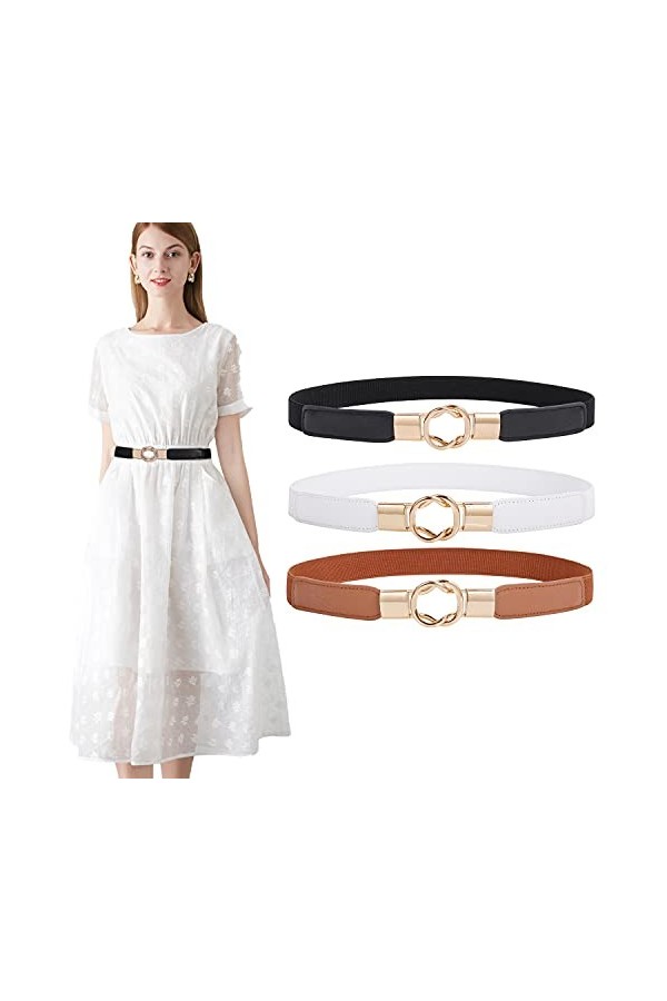 WERFORU Large ceinture élastique pour femme, vintage, extensible, large - Rétro - Mode Cinch pour robes, C-noir+beige, Passt 