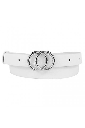 MYB Ceinture en simili cuir pour femme - boucle à ardillon - hauteur 25mm Blanc Argent , 100-115 cm 