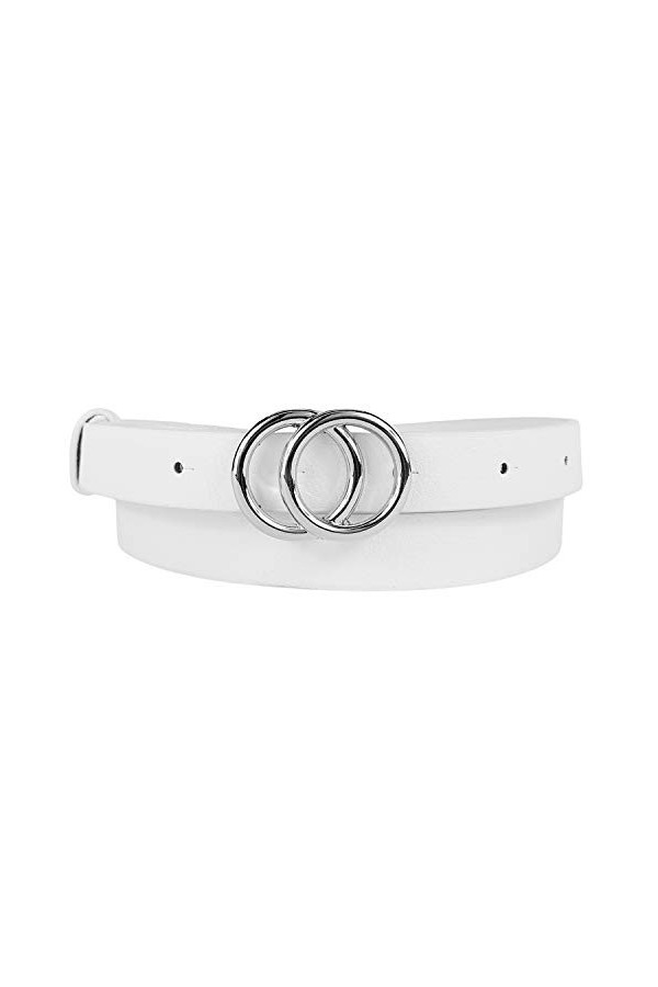 MYB Ceinture en simili cuir pour femme - boucle à ardillon - hauteur 25mm Blanc Argent , 100-115 cm 