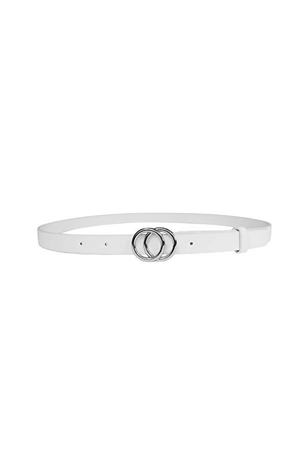 MYB Ceinture en simili cuir pour femme - boucle à ardillon - hauteur 25mm Blanc Argent , 100-115 cm 