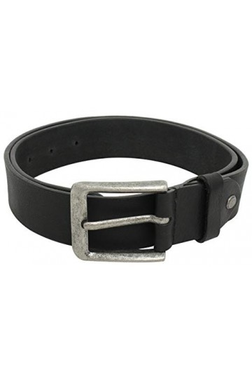 Gusti Ceinture en cuir - Truelles ceinture en cuir uni avec boucle argentée costume ceinture homme cuir noir, Schwarz, 90