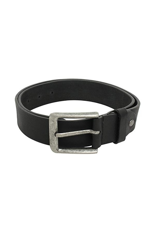 Gusti Ceinture en cuir - Truelles ceinture en cuir uni avec boucle argentée costume ceinture homme cuir noir, Schwarz, 90
