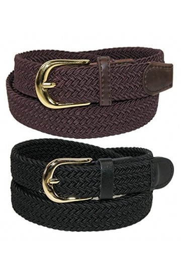 CTM Ceinture élastique tressée pour femme pack de 2 couleurs , noir/marron, XL