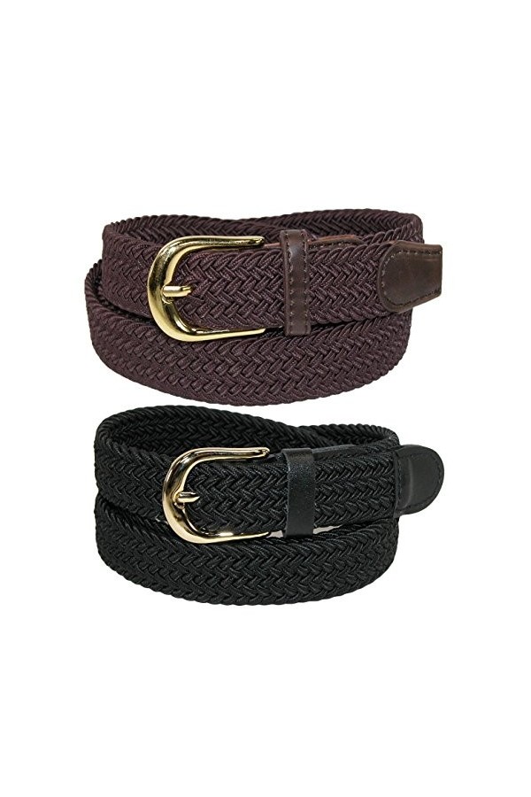 CTM Ceinture élastique tressée pour femme pack de 2 couleurs , noir/marron, XL