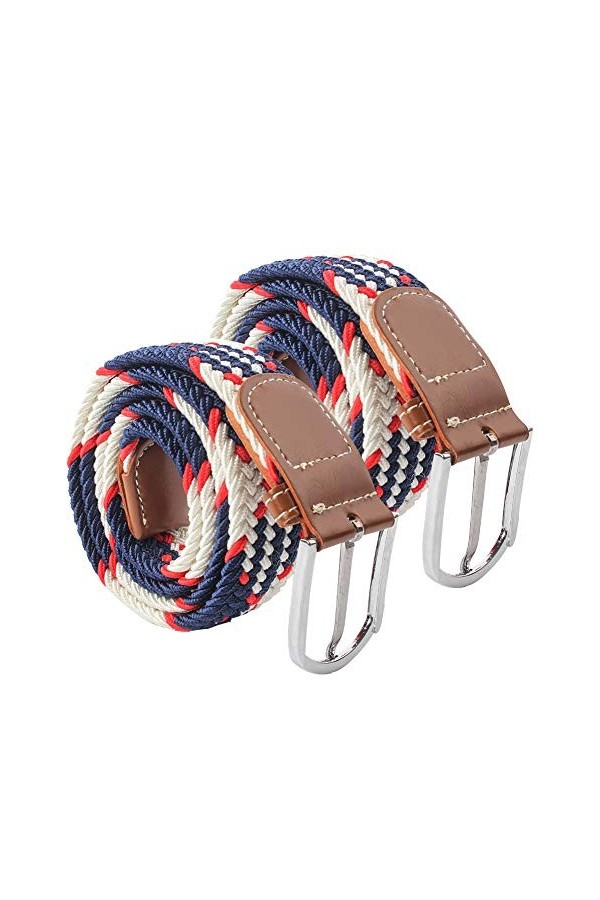 Lot de 2 ceintures en tissu élastique tissé pour femme - Style décontracté - Multicolore D , D, Taille Unique