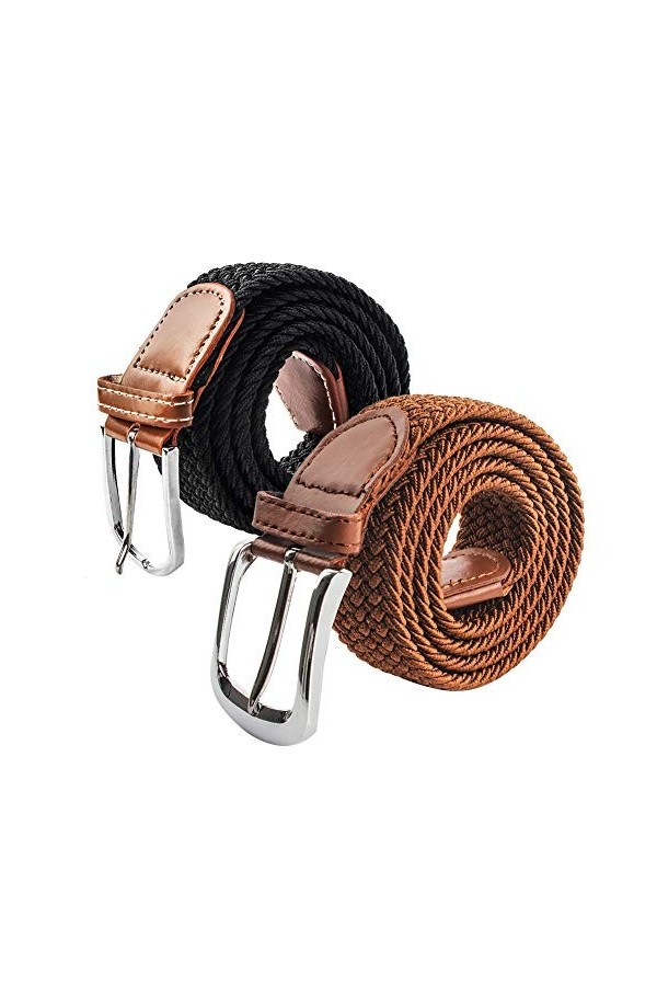 Lot de 2 ceintures en tissu élastique tissé pour femme - Style décontracté - Multicolore D , D, Taille Unique