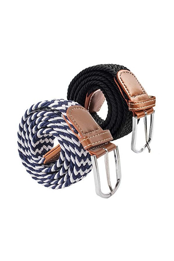 Lot de 2 ceintures en tissu élastique tissé pour femme - Style décontracté - Multicolore D , D, Taille Unique