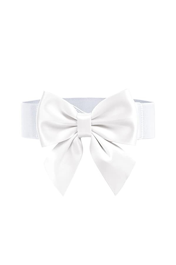 GRACE KARIN Ceinture Femmes Large avec Nœud Papillon Taille élastique pour Robe Cocktail Mariage Fête 77~81 CM blanc
