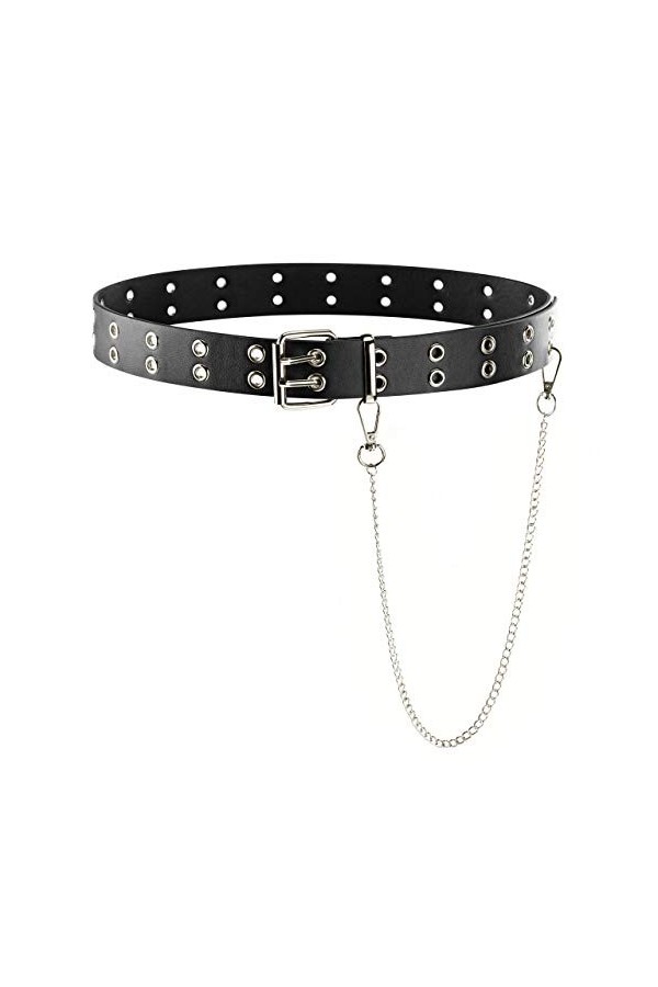CHIC DIARY Punk Ceinture avec chaîne en jean Ceinture en cuir PU pour femme Double trou ceinture ceinture ceinture hanche cei