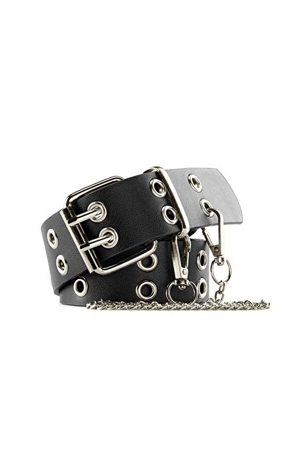 CHIC DIARY Punk Ceinture avec chaîne en jean Ceinture en cuir PU pour femme Double trou ceinture ceinture ceinture hanche cei