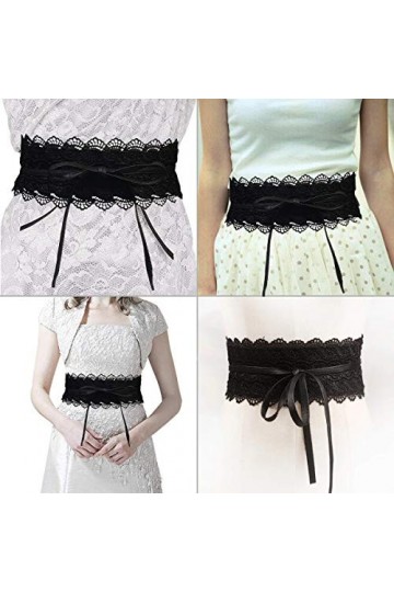 Ceinture large en dentelle pour femme Noir
