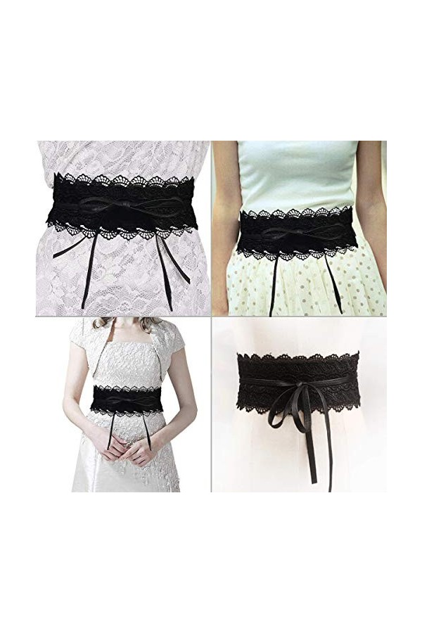 Ceinture large en dentelle pour femme Noir