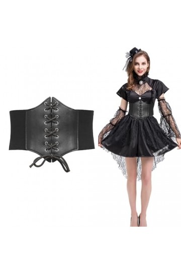 Ceinture corset élastique à lacets pour femme, ceinture large pour costume dHalloween, Bkack, taille unique