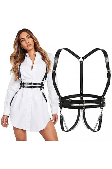 WERFORU Ceinture tendance punk en cuir synthétique pour femme - Style gothique - Réglable - Pour carnaval, Halloween, c-noir,